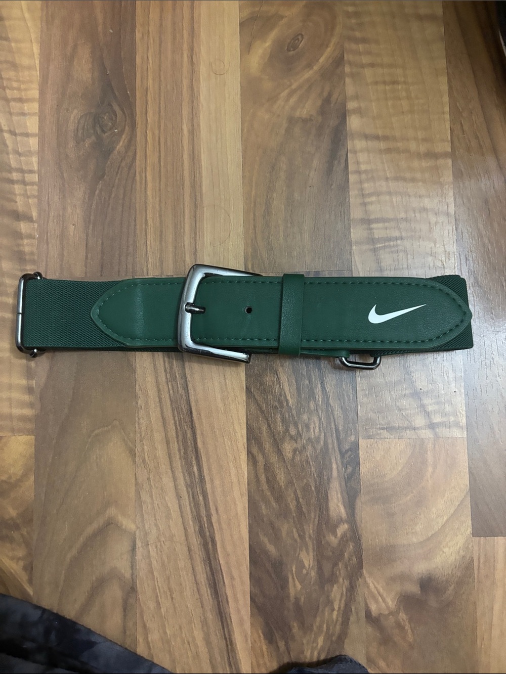 Nike Green adjustable baseballBelt with White Swoosh and dark Silver Buckle